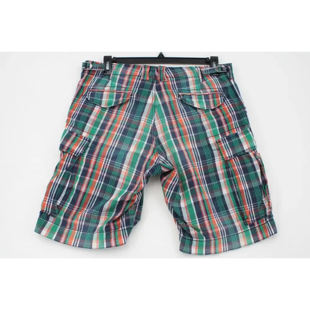 VTG Polo Ralph Lauren Cargo Shorts Mens 34 Madras Plaid Gorpcore Casual Pockets